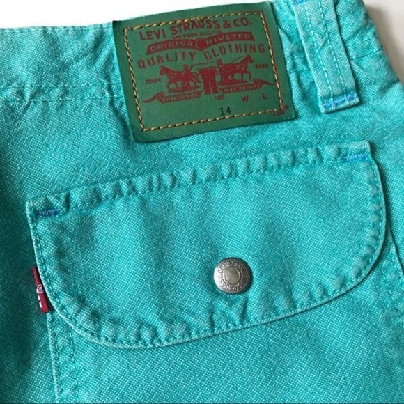 Levi’s Y2K Teal Shorts Colored Denim Jorts Short Shorts 3” Inseam Mid Rise M/8 - Picture 12 of 13